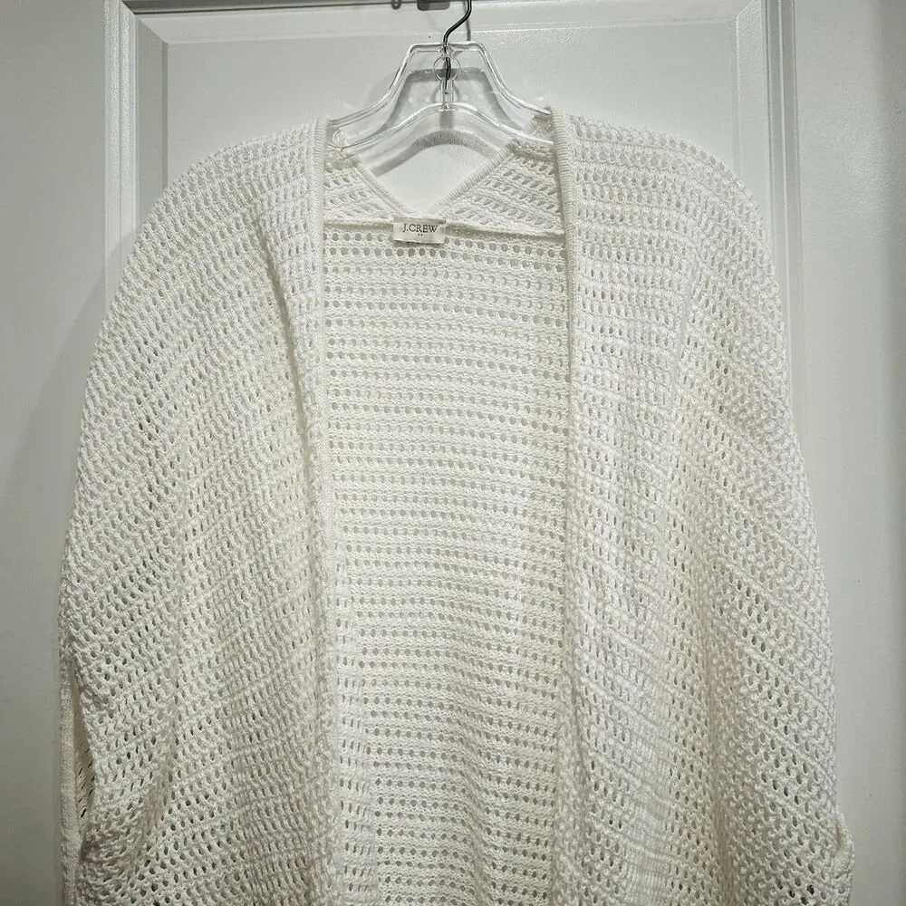 J. Crew Cardigan Sweater Women One Size White Crochet 100% Cotton Boho Festival